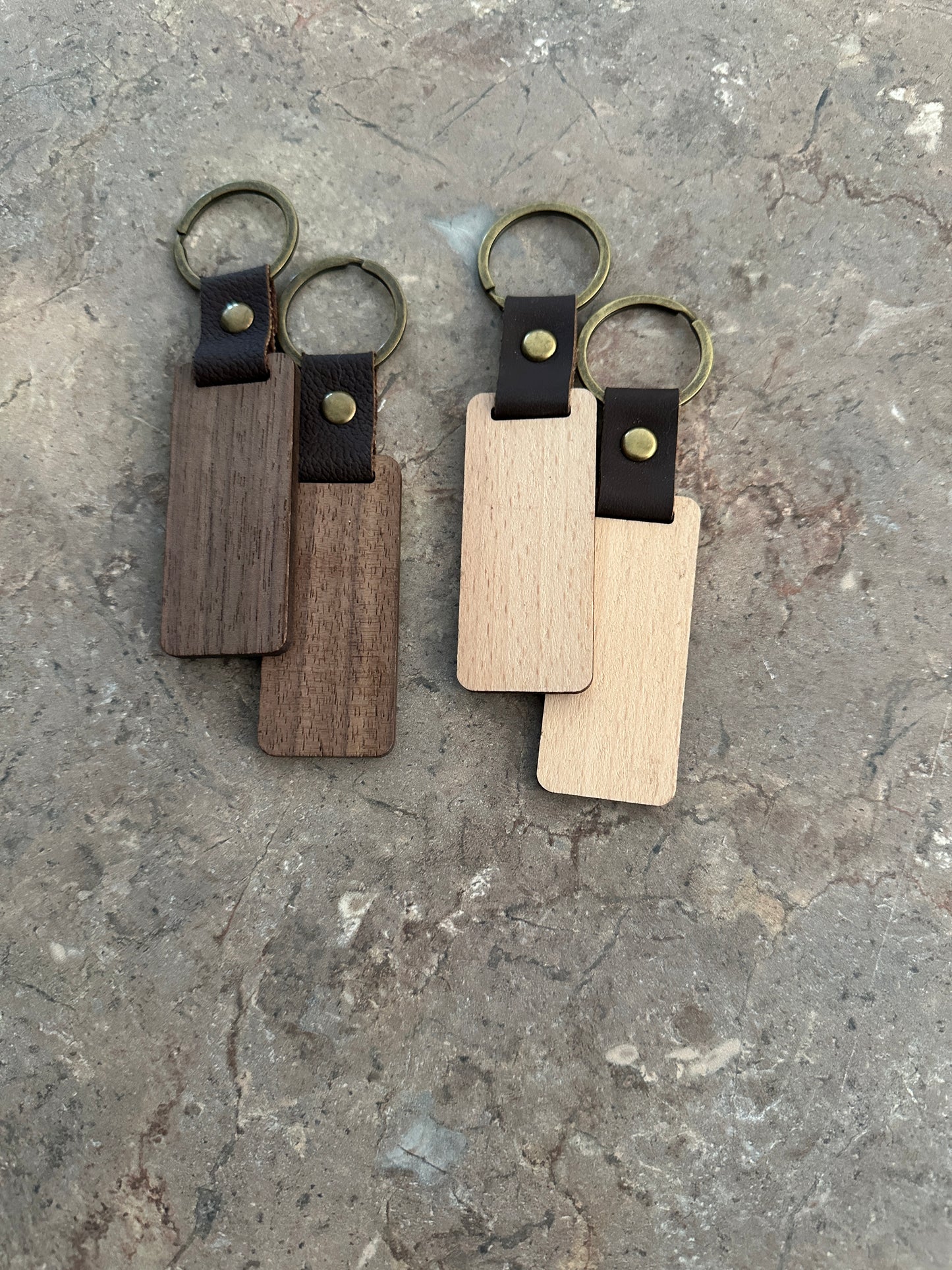 Engraved Wood &amp; Leatherette Keychains – Walnut or Birch