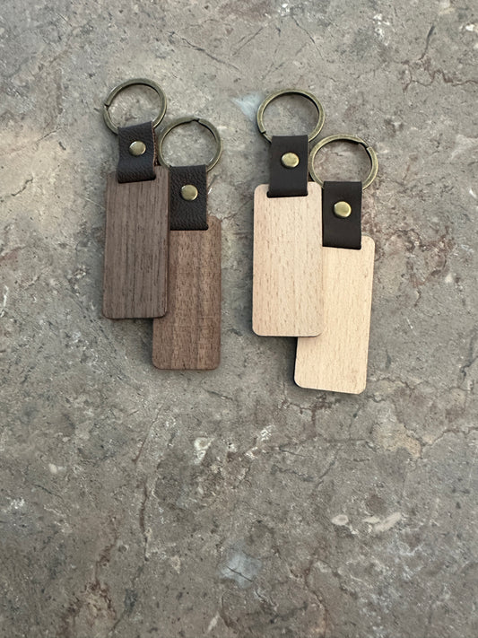 Engraved Wood &amp; Leatherette Keychains – Walnut or Birch